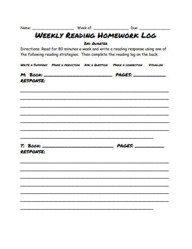6 Homework Reading Log Templates In Pdf Doc