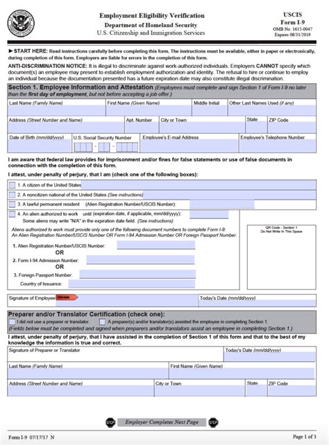 Uscis Form I9 Fillable Printable Forms Free Online