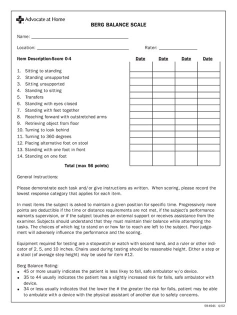 Berg Balance Test Form Fill Out And Sign Printable Pdf Template Signnow
