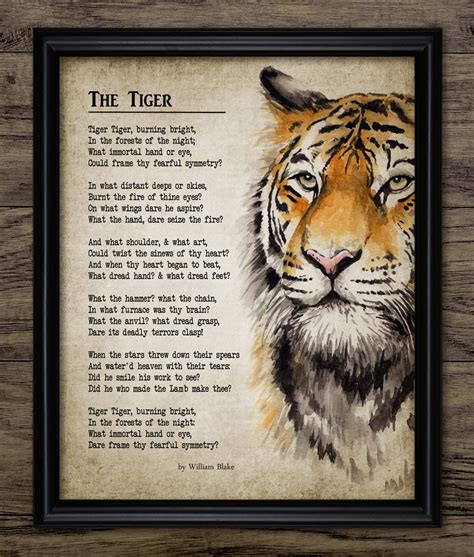 The Tiger Poem 1794 William Blake Printable Tyger Poem Famous Poem