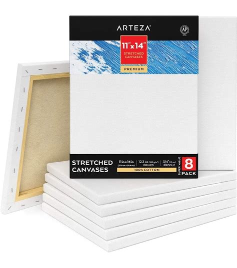 Arteza Stretched Canvas Premium White 11x14 Blank Canvas Boards
