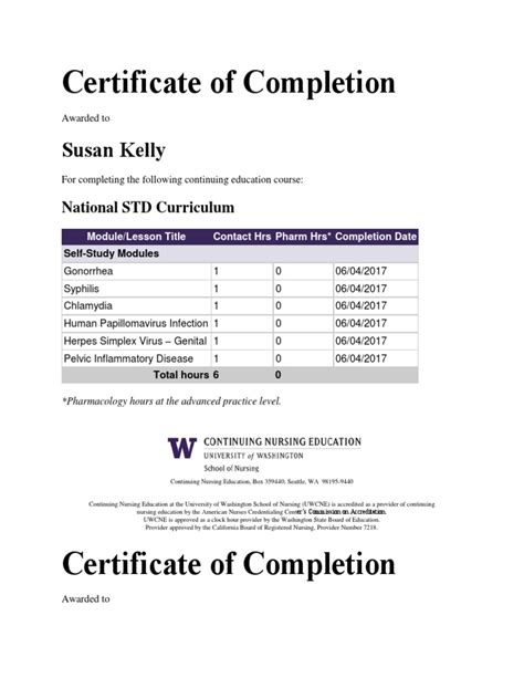 Certificate Of Completion Std Sexually Transmitted Infection Medical Humanities