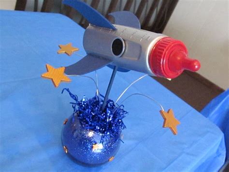 Outer Space Themed Baby Shower Center Piece Made From A Baby Bottle