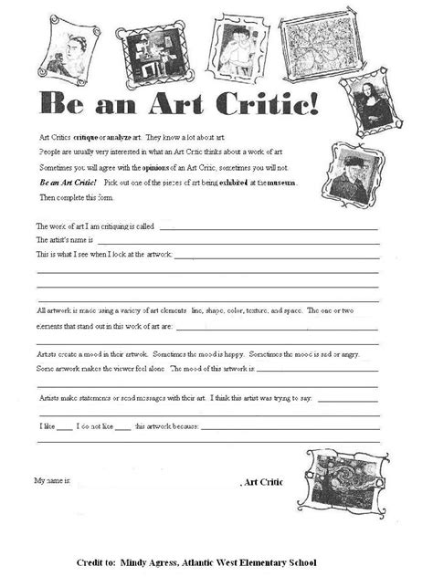 16 Best Images Of Art Reflection Worksheets Art Critique Worksheet