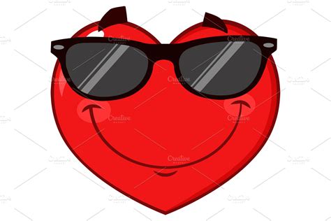 Smiling Red Heart Wearing Sunglasses Healthcare Illustrations ~ Creative Market