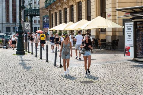 Prague Czech Republic Two Attractive Local Girls In Summer Clothes
