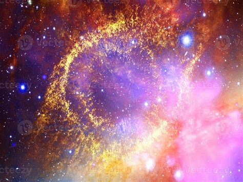 Infinite Beautiful Cosmos Golden And Blue Background With Nebula