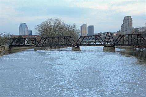 Grand Rapids Michigan Skyline In The Winter Stock Photo Image Of Snow Water 67672388
