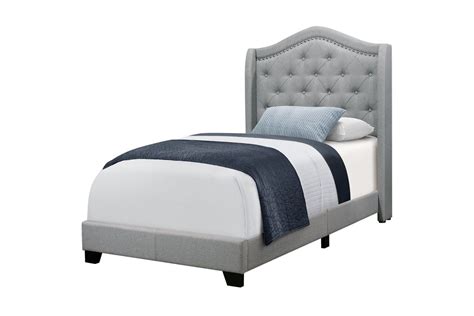Grey Upholstered Twin Bed With Nailhead By Monarch At Gardner White