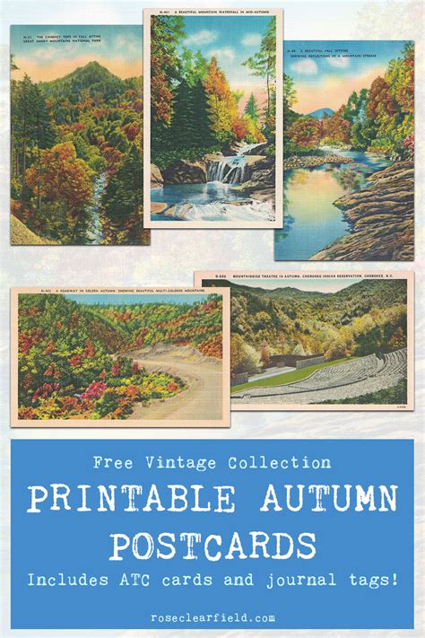 Free Vintage Collection Printable Autumn Postcards Rose Clearfield