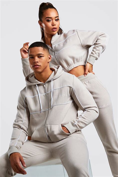 Mens Hers Funnel Zip And Jogger Tracksuit Set Boohoo Matching Couple