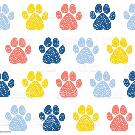 Doodle Dog Paw Seamless Pattern Background Stock Illustration Download Image Now Istock
