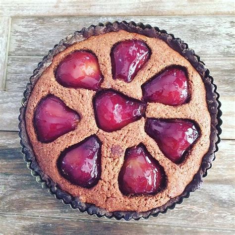 Red Wine Poached Pear And Chocolate Frangipane Tart Yummy Serve