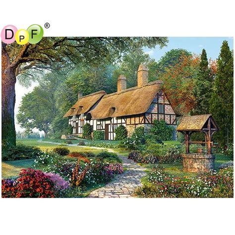 Dpf Diy Forest Cabin 5d Home Decor Diamond Mosaic Square Wall Painting