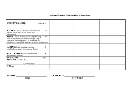 National Drama Competition Scoresheet In Word And Pdf Formats