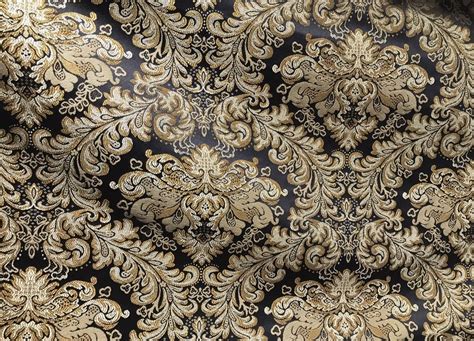 New Neoclassical Brocade Satin Jacquard Fabric Black Gold Upholstery