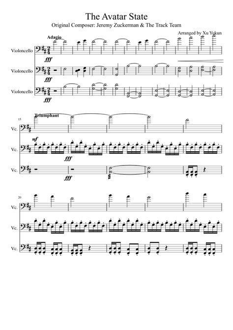 The Avatar State Sheet Music For Cello Mixed Trio