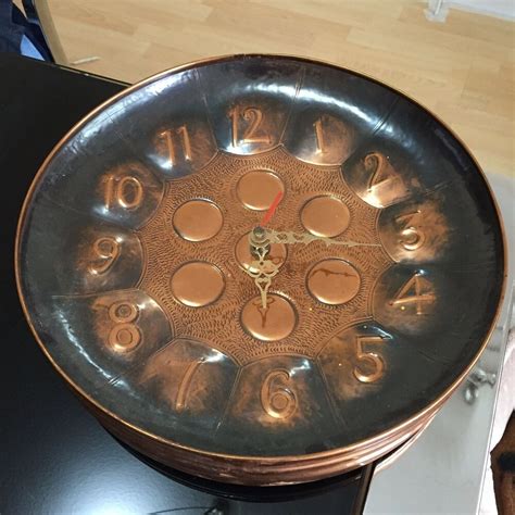 Vintage Copper Art Trinidad And Tobago Kitchen Wall Clock Hammered Drum