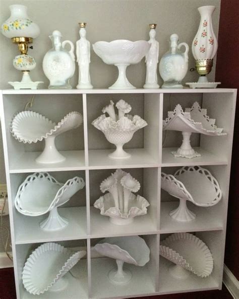 Love How They Are Displayed Maybe For My Office One Day Milk Glass Decor Milk Glass