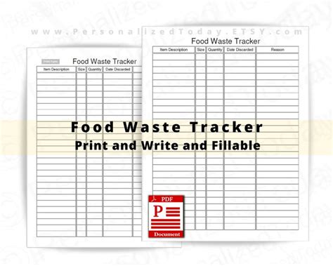 Food Waste Tracker Fillable And Print And Write Pdf Digital Etsy