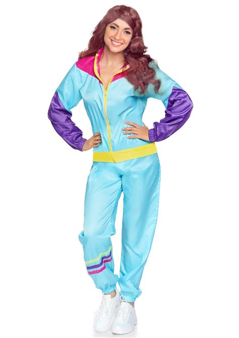 Blue Ladies 80s Parachute Silk Tracksuit Costume