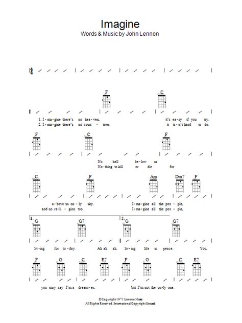 Imagine Sheet Music John Lennon Ukulele Chords Lyrics