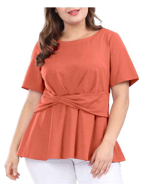 unique bargains women s plus size knot front short sleeves peplum top