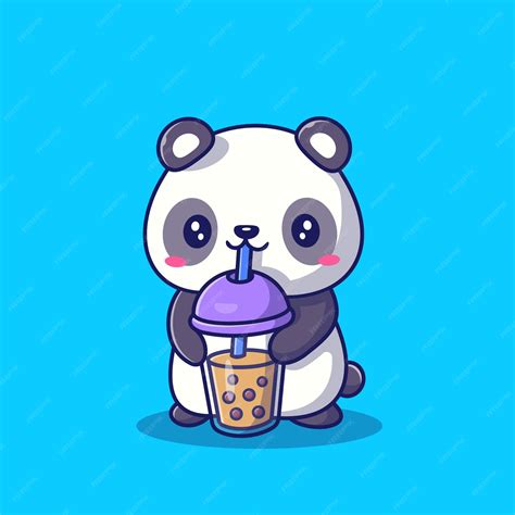 Premium Vector Cute Panda Drinking Milk Tea Boba Cartoon Icon