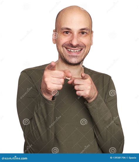 Funny Bald Man Joyfully Shouts Raising His Hands To The Sky Prayers Royalty Free Stock Image