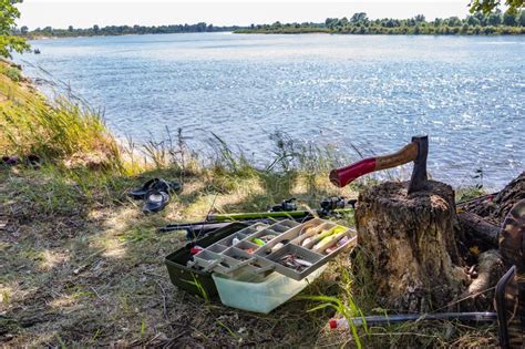 Fishing Tackle For Catching Predatory Fish On The River Bank In Summer