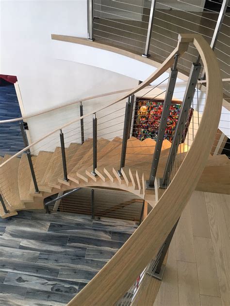 Floating Curved Wood Staircase And Cable Railing Cable Railing All In