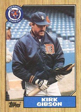1987 topps baseball is one of the most recognizable and reproduced card designs of the junk era with a classic wood border, large images, and team logos adorning the front of each base card. 1987 Topps Kirk Gibson #765 Baseball Card Value Price Guide