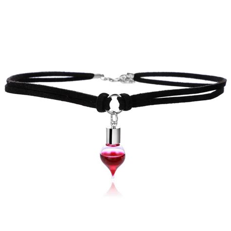 Vampire Blood Necklace Black Rope Choker Double Layer Glass Bottle