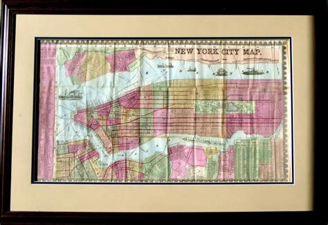 1860s New York City Map Colored And Framed