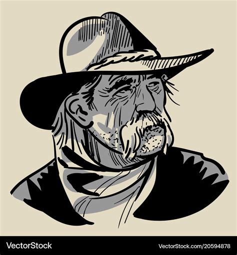 Old Cowboy With A Hat Portrait Digital Sketch Vector Image