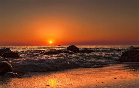 Wallpaper Sunlight Sunset Sea Bay Rock Nature Shore Beach