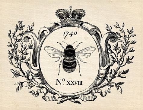 Printable Clipart Vintage Honey Bee Graphics In Frame And Crown Instant