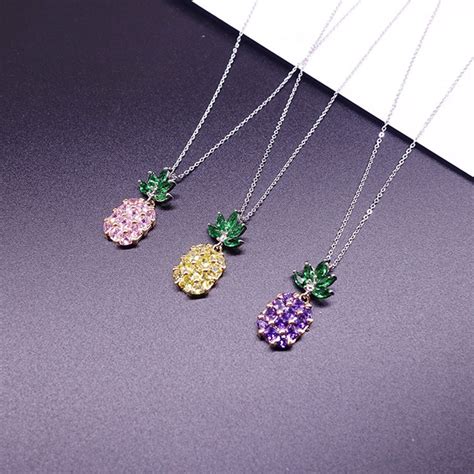 Fashion Exquisite 3 Colors Crystal Ananas Pendants Necklaces For Women