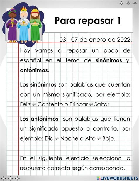 Sinónimos Y Antónimos Online Exercise For Primaria Live Worksheets