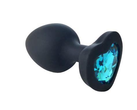 Black Silicone Butt Plug With Heart Jewel