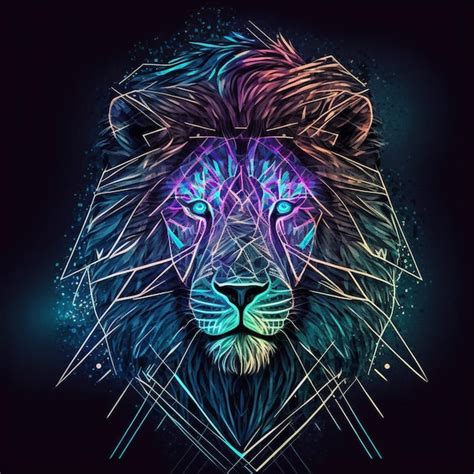 Premium Ai Image A Close Up Of A Lions Face With A Neon Background