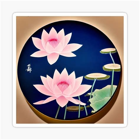 Traditional Japanese Lotus Flower Sticker For Sale By Sampsonsyms