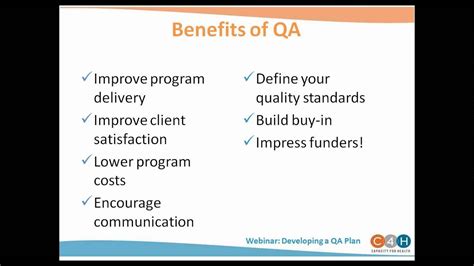 Quality assurance depends on auditors, who could be with the company or independent. WEBINAR: Developing a Quality Assurance Plan - YouTube