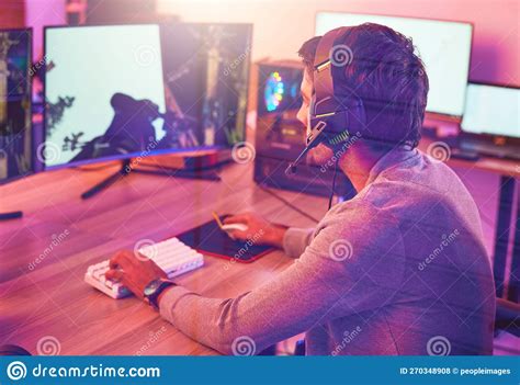 Computer Gaming Man And Headphones For Esports Online Games Or