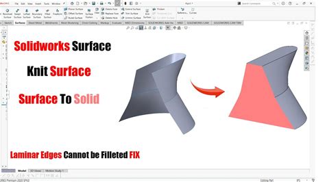 Solidworks Knit Surface Surface To Solid Youtube