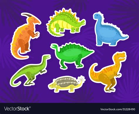 Cute Dinosaur Stickers Collection Little Colorful Vector Image
