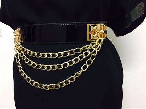 Elastic Punk Dress Belt For Women Rivet Metal Gold Chain Waistband Ladies Leather Female Luxury