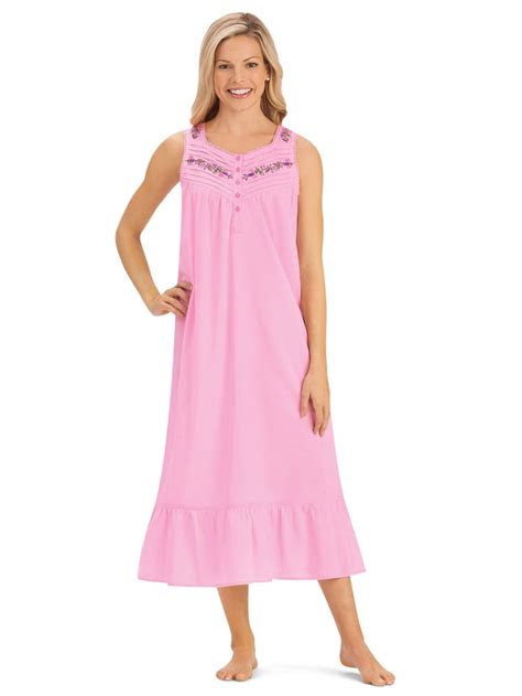 Collections Etc Women S Feminine Cotton Nightgown With Flounce Hem Pink Xxx Large