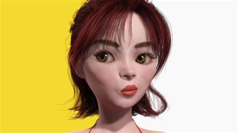 artstation prestige red hair stylized cartoon 3d naked woman rigged game assets