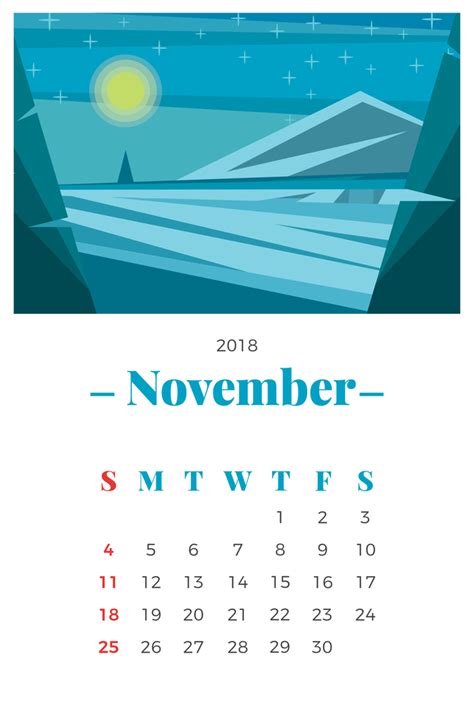 November 2018 Monthly Calendar 178112 Vector Art At Vecteezy